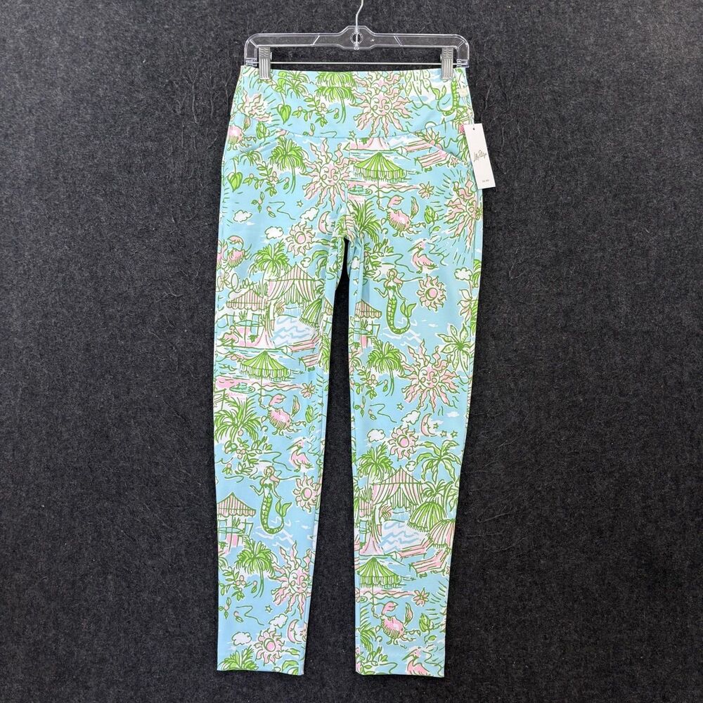 Lilly Pulitzer Corso Luxletic Pants Women's 2 Blue Sunbathers Bliss Golf UPF 50+